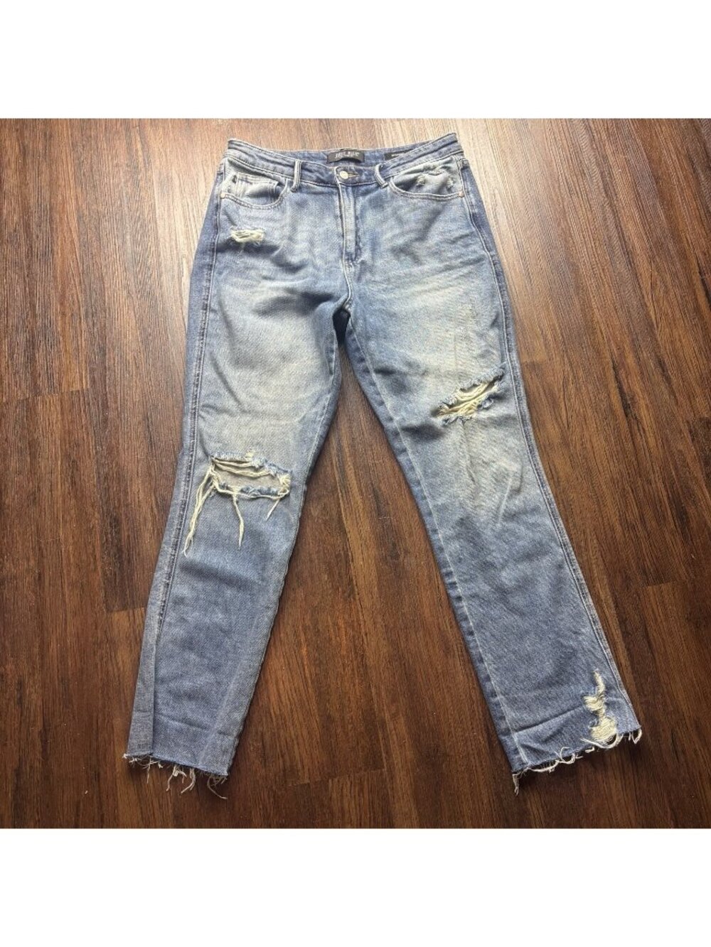 Judy Blue Straight Jeans Distressed Light Wash Raw Hem JB88736MD Size 9/29